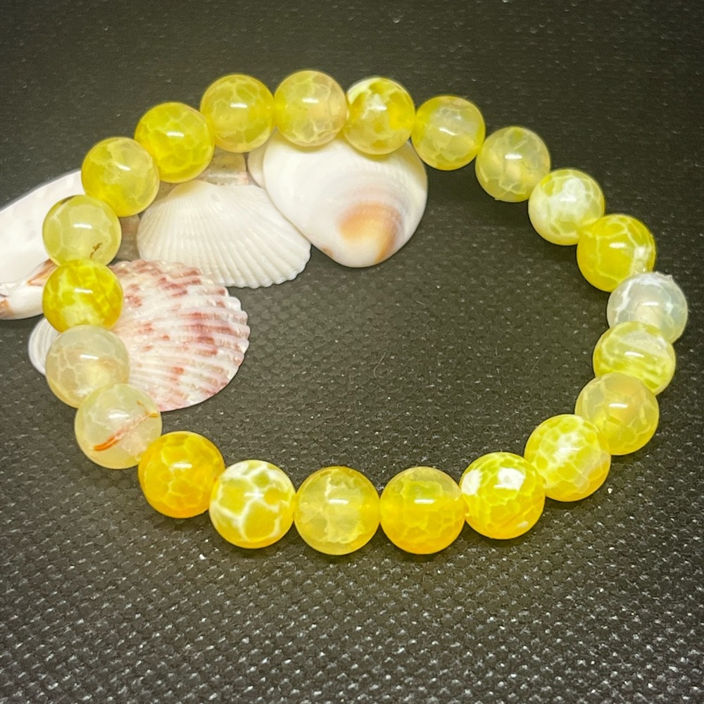 Fire agate beaded stackable bracelet. Yellow boho hippie